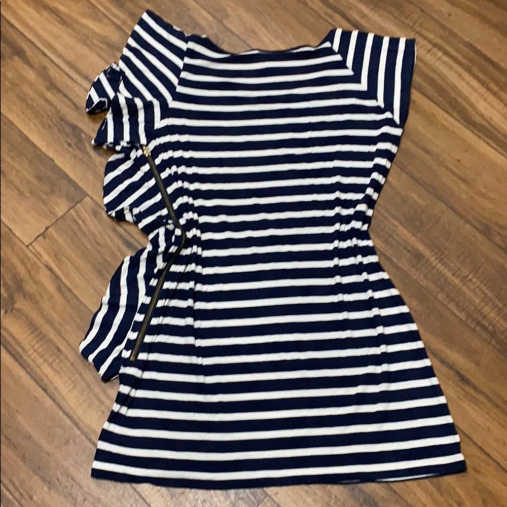 INC Blue Striped Ruffle Tunic - Picture 3 of 5